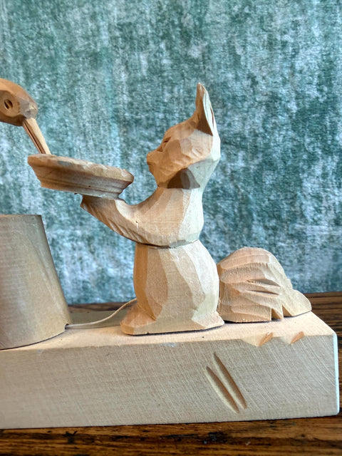 Vintage Soviet Wooden Mechanical Toy The Squirrel and the Crane