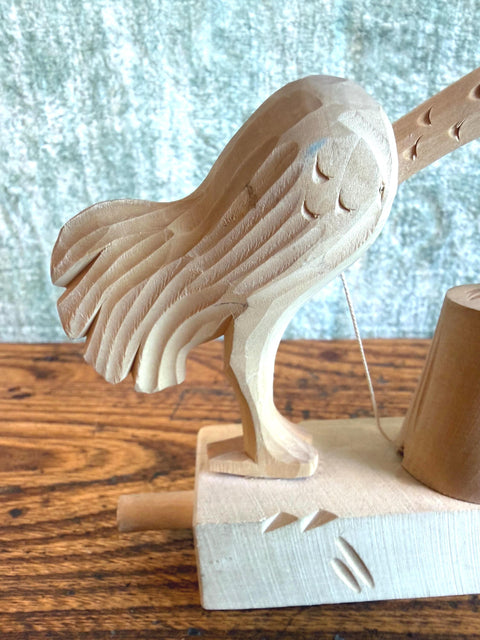 Vintage Soviet Wooden Mechanical Toy The Squirrel and the Crane