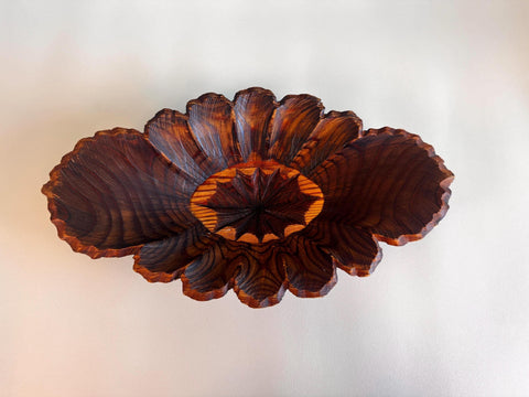 Hand Carved Wooden Decorative Bowl with Leaf Motif