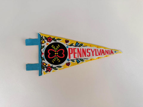Vintage Pennsylvania Felt Souvenir Pennant with Folk Art Design