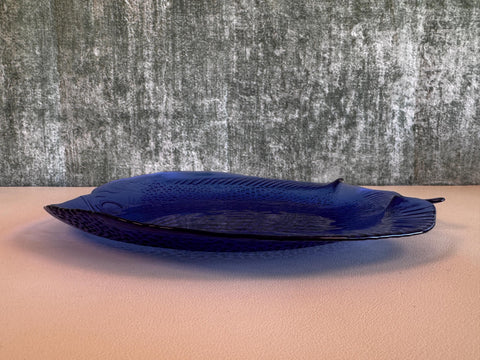 Blue Pressed Glass Fish-Shaped Dish