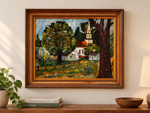Framed Landscape Oil Painting - Saratoga Lake, New York by Janet Lobdell