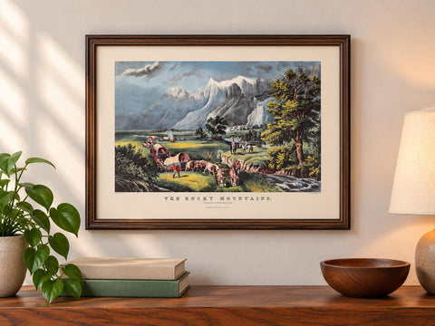 The Rocky Mountains - Emigrants Crossing the Plains Lithograph Print by Fanny Palmer