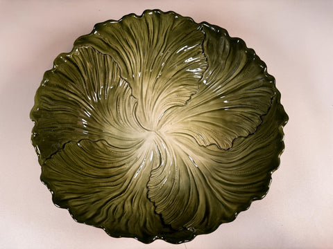 Antique Green Ceramic Bowl with Leaf Design by Maddux of Calif