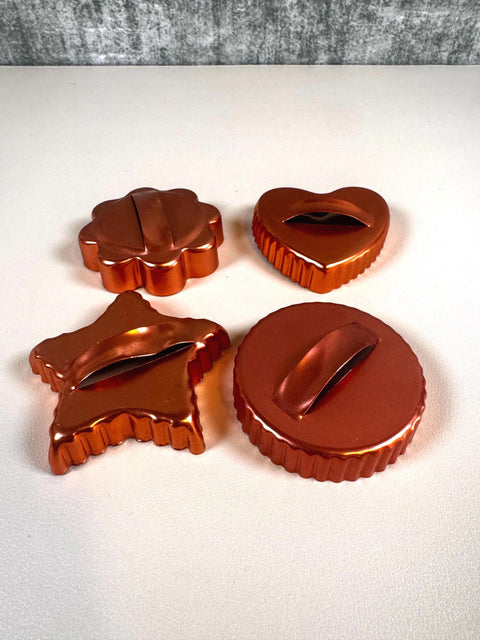 Set of 4 Copper Cookie Cutters with Handles - Heart, Star, Round, and Flower Shapes