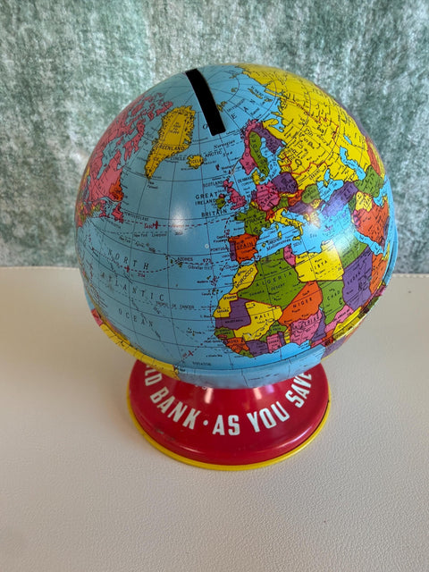 Vintage Ohio Art Co. World Bank Globe Coin Bank