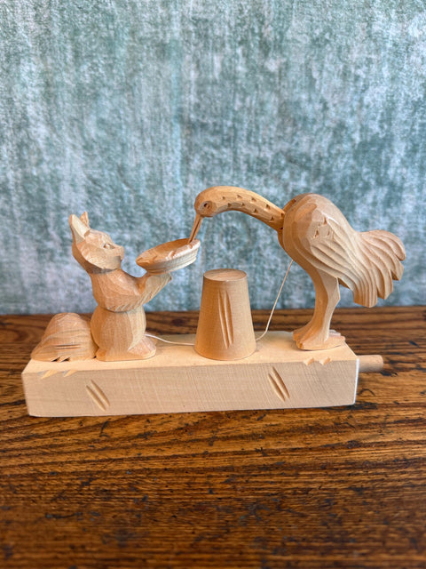 Vintage Soviet Wooden Mechanical Toy The Squirrel and the Crane