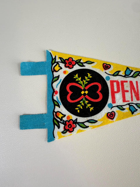 Vintage Pennsylvania Felt Souvenir Pennant with Folk Art Design