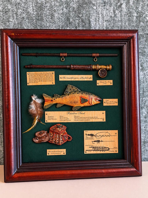 Framed Fly Fishing Shadow Box with Rainbow Trout and Accessories