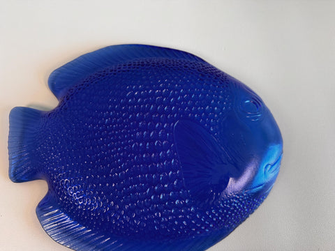 Blue Pressed Glass Fish-Shaped Dish