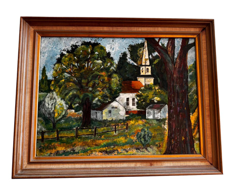 Framed Landscape Oil Painting - Saratoga Lake, New York by Janet Lobdell