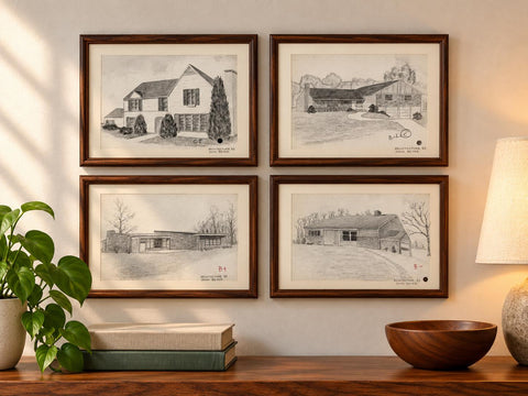 Vintage 1950s Architectural Drawings Set of 4 – Mid Century Architecture Student Art