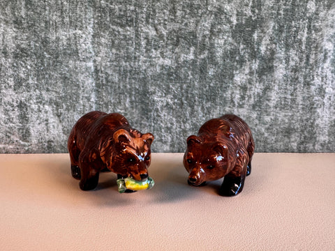 Ceramic Bear Salt and Pepper Shakers - Hand-Painted Brown Bears