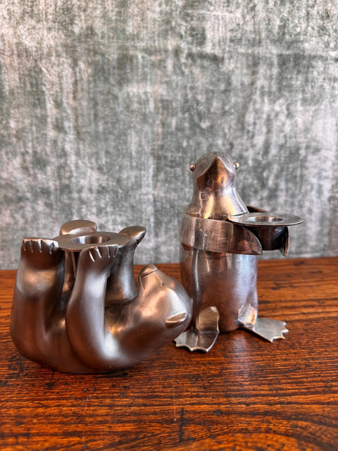 Vintage Restoration Hardware Silver Penguin Candle Holder