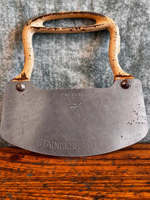 Acme Stainless Steel Mezzaluna Chopper with Vintage Handle