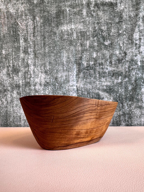 Small Hand-Carved Wooden Bowl with Natural Grain