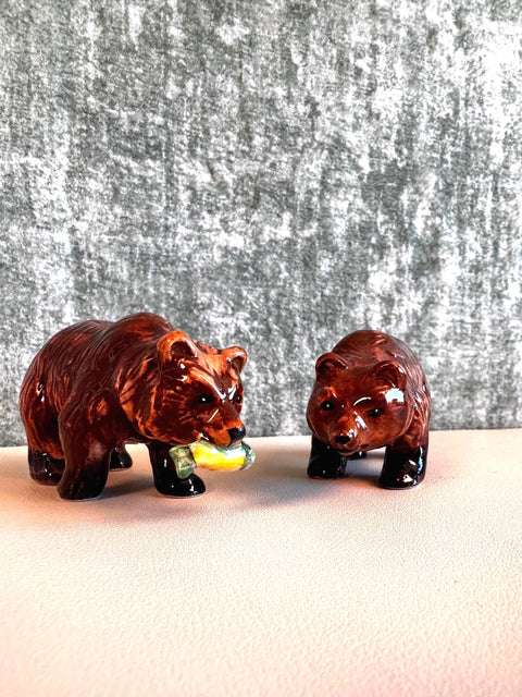 Ceramic Bear Salt and Pepper Shakers - Hand-Painted Brown Bears