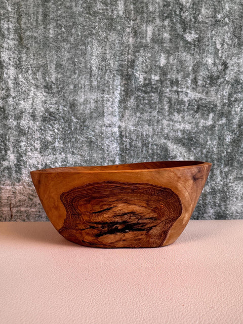 Small Hand-Carved Wooden Bowl with Natural Grain