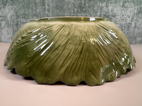 Antique Green Ceramic Bowl with Leaf Design by Maddux of Calif