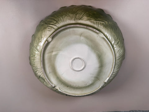 Antique Green Ceramic Bowl with Leaf Design by Maddux of Calif