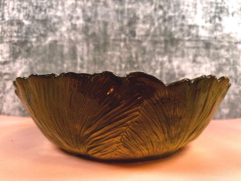 Antique Green Ceramic Bowl with Leaf Design by Maddux of Calif